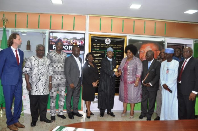 Minister of Information and Culture, Alhaji Lai Mohammed, with members of the AFRIMA delegation and the chief executives of the NTA, NAN and VON