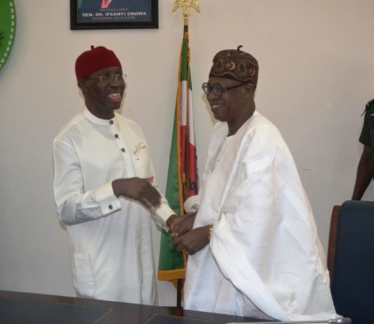 Executive Governor of Delta State - Sen. Ifeanyi Okowa and Hon. Min. of Information and Cullture - Alh. Lai Mohammed during Courtesy Visit