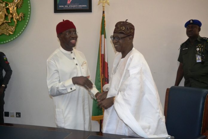 Executive Governor of Delta State - Sen. Ifeanyi Okowa and Hon. Min. of Information and Cullture - Alh. Lai Mohammed during Courtesy Visit