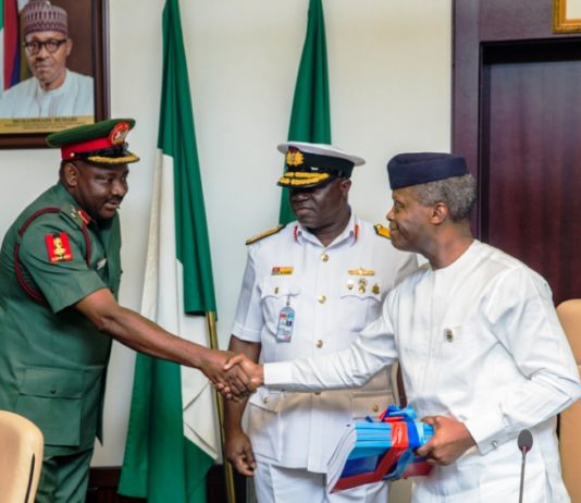 Acting President Yemi Osinbajo, meets with Defence Minister & Military service chiefs
