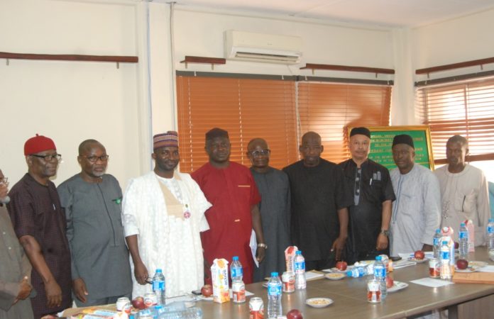 From left, Engr. Simon Obidike Director Projects and Planning, AbdulkareemAdelabu Director PIMGIM, Senator Abdul'AzizMurtalaNyako Senate Committee Chairman on Special Duties, Chief William Alo Permanent Secretary SDO and other management staff.