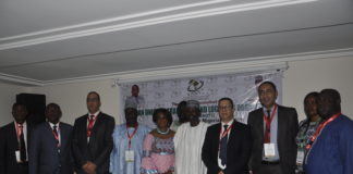 The FCT Minister, Mallam Muhammed Musa Bello (5th from right), Representative of the Hon. Minister of Transportation, Dr. Mrs Anthonia Ekpa, President of AUTLO, Mustapha Chaonne (Morocco) 3rd from left, 1st Vice President and National Chairman NARTO, Dr. Kassim I.Bataiya (Nigerian) 4th from left and other Executive members of the Organization during the opening of the meeting by the Hon. Minister of Transportation in Abuja.
