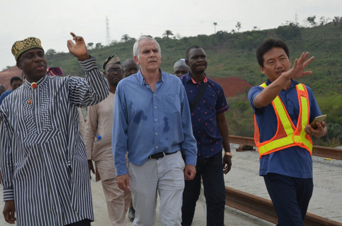 Minister of Transportation Inspect Lagos Abeokuta Rail Track Minister of Transportation, Chibuike Ameachi (L); Deputy Project Manager, China Civil Engineering Construction Corporation, Xia Lijun (R), during the inspection of Lagos-Abeokuta Railway project in Abeokuta.
