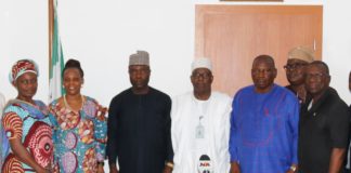 Pic L_R: Director, (Postal & Telecommunication Service), Engr. Ngozi Ogujiofor, Director, (ICT), Mrs. Monilola Udoh, Permanent Secretary, Mr. Istifanus Musa Mik Fuktur, director (Human Resources), Mr. El Baff Abubakar, Director (Finance & Account) R. Lekwauwa, and Director (Monitoring & Survey), Engr. K.N. Binga during the handing over ceremony at the Ministry's Headquarters, Abuja