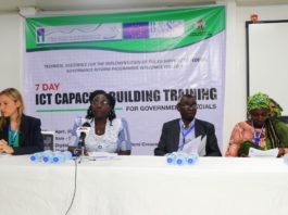 Picture from Left: Project Manager EU Support for Federal Government Reform Programme, Michelle Delgado, Director Information Technology Department, Comfort Ajiboye, Professor Olasemi Bello ,Team Leader EU Support for Federal Government Reform Programme and Deputy-Director Information Technology Department, Kachi Daju at the opening of a 7-day capacity building programme for staff of the Federal Ministry of Information and Culture in Abuja on Thursday.