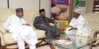The Permanent Secretary, Federal Ministry of Health, Mr. Abdulaziz M. Abdullahi, in a discussion with the Ministers of Health, in the Minister's Office, Abuja.