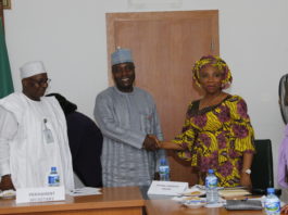 Picture Showing Left to Right Director Human Resources Management Elbaff Mandi, Permanent Secretary Musa Istifanus and Co-Ordinator (SERVICOM) Mrs Akajemeli Nnenna at the inauguration of the Ministry of Communications Ministerial SERVICOM Committees