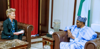 Presdient Buhari receiving Germany Ambassador to Nigeria