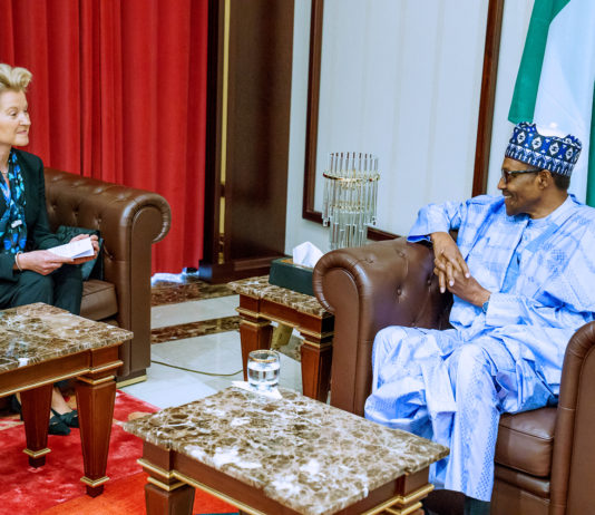 Presdient Buhari receiving Germany Ambassador to Nigeria
