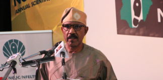 The Hon. Minister of State, Health, Dr. (Sen.) Adeleke Mamora delivering his keynote address at the Conference