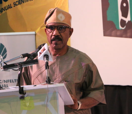 The Hon. Minister of State, Health, Dr. (Sen.) Adeleke Mamora delivering his keynote address at the Conference