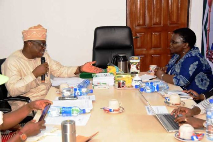 Permanent Secretary of the FMYSD, Mr. Olusade Adesola addressing the leader of delegation from the AFDB Mrs. Doroba Hendrin on Youth Employment policy issues