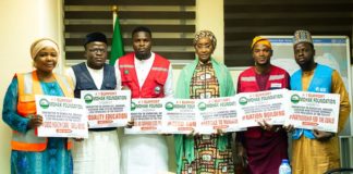The Hon. Minister of Humanitarian Affairs Disaster Management and Social Development Sadiya Umar Farouq in a group picture with Mohakfoundation.