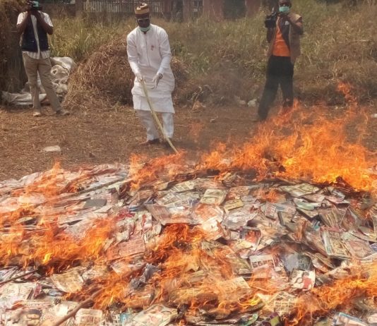 DG NFVCB, ALHAJI ADEDAYO THOMAS AT THE BURNING OF ILLICIT VIDEOS IN BENIN CITY