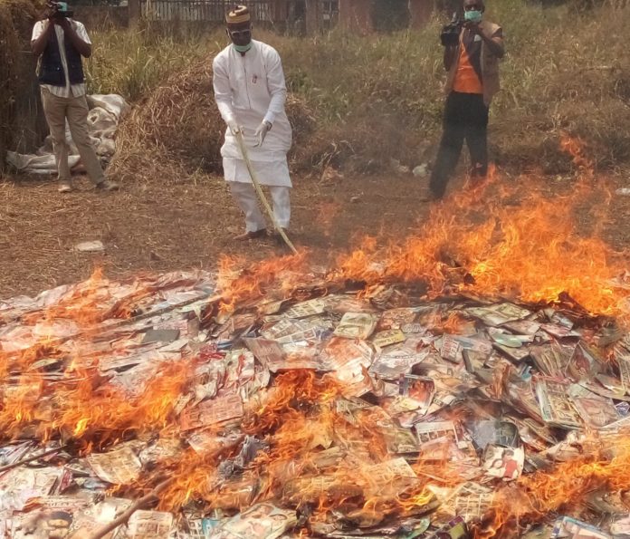 DG NFVCB, ALHAJI ADEDAYO THOMAS AT THE BURNING OF ILLICIT VIDEOS IN BENIN CITY