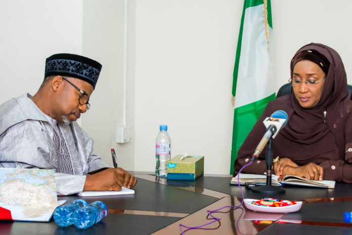 THE HON. MINISTER AND THE EXEC. GOV. OF BAUCHI STATE THE HONORABLE MINSTER OF HUMANITARIAN AFFAIRS, DISASTER MANAGEMENT AND SOCIAL DEVELOPMENT, HAJIYA SADIYA UMAR FARUOQ AND THE EXECUTIVE GOVERNOR OF BAUCHI STATE, SENATOR BALA MUHAMMED.