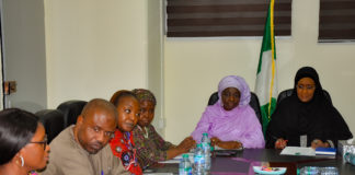 The Honourable Minister of Humanitarian Affairs, Disaster Management and Social Development, Hajiya Sadiya Umar Farouq (Left) Leader of the ECOWAS Delegation Dr. Fatima Jagne (5th Right) , and other members of the ECOWAS delegation