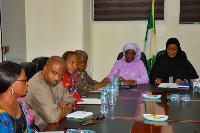 The Honourable Minister of Humanitarian Affairs, Disaster Management and Social Development, Hajiya Sadiya Umar Farouq (Left) Leader of the ECOWAS Delegation Dr. Fatima Jagne (5th Right) , and other members of the ECOWAS delegation