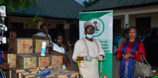 Right; the Representative of the Minister of Humanitarian Affairs, Disaster Management and Social Development, Director Rehabilitation, Nkechi Onwukwe