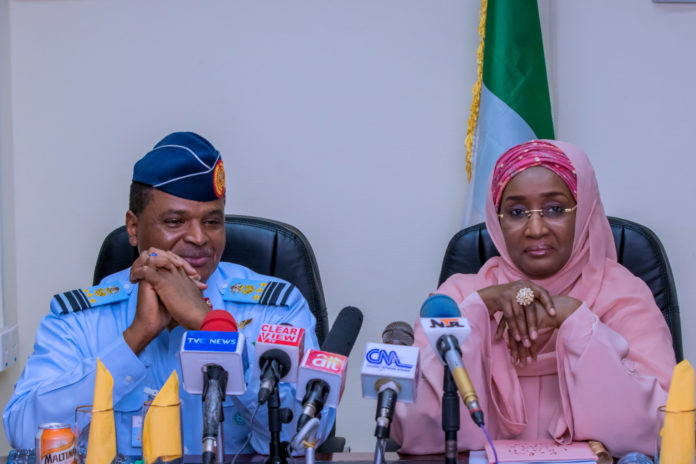 IMG_1045 Right; The Honourable Minister of Humanitarian Affairs, Disaster Management and Social Development, Hajiya Sadiya Umar Farouq and the Chief of Air Staff, Air Marshall Sadique Baba Abubakar