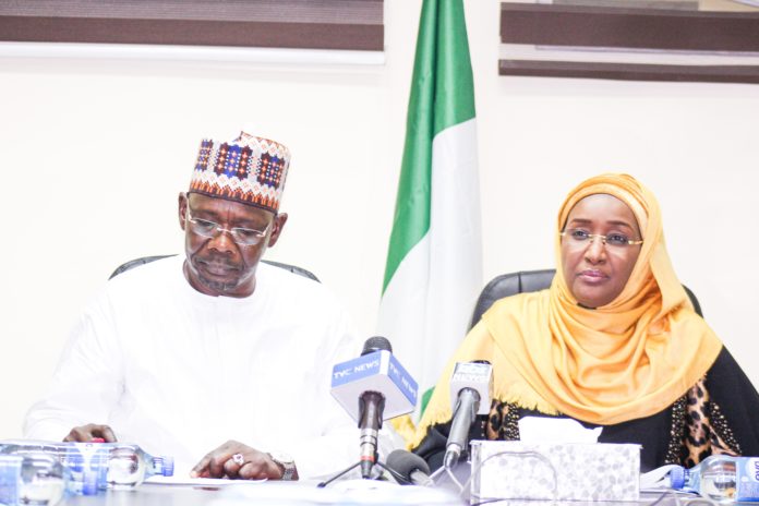 Right; The Honourable Minister of Humanitarian Affairs, Disaster Management and Social Development Hajiya Sadiya Umar Farouq, Left; The Executive Governor of Nasarawa State, His Excellency, Engr. Abdullahi .A. Sule during his courtesy visit to the Ministry at the Federal Secretariat Abuja.