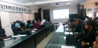 The Head, Health Promotion Division, Mrs. L. Bako-Aiyegbusi, addressing participants at the workshop on Knowledge Management, in Abuja