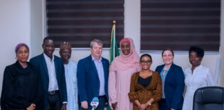 Honourable Minister of Humanitarian Affairs, Disaster Management and Social Development, Hajiya Sadiya Umar Farouq (4th right); Country Representative of UNICEF, Peter Hawkins (4th left), and other members of the Ministry and UNICEF