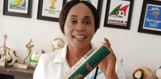 Mrs Obiageli Solaja, for receiving the highest award in the Continental Women Badminton,