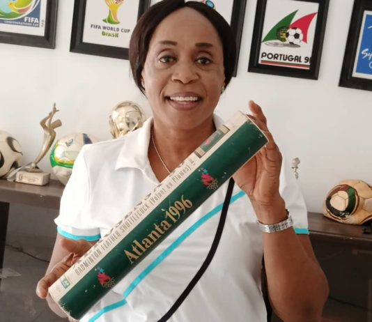 Mrs Obiageli Solaja, for receiving the highest award in the Continental Women Badminton,