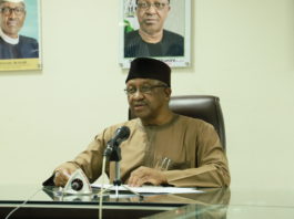 Honourable Minister of Health, Dr.Osagie Ehanire addressing the Press during the commemoration of 2020 World Malaria Day over the weekend in Abuja.