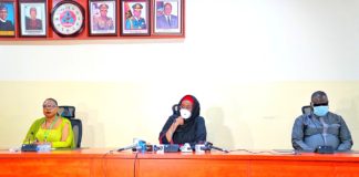 Middle; The Honourable Minister of Humanitarian Affairs, Disaster Management and Social Development, Sadiya Umar Farouq, Left; Director of Rehabilitation Department of the Ministry, Mrs. Nkechi Onwukwe, and Right; Special Adviser to the Minister of Humanitarian Affairs on Persons Living with Disabilities, Atta Danjuma Abdullmalik