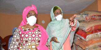 The Honorable Minister of Humanitarian Affairs, Disaster Management and Social Development, Hajiya Sadiya Umar Farouq, Hand over palliative to Minister of Women Affairs, Dame Pauline Tallen