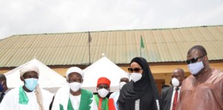 (2nd right) The Honourable Minister of Humanitarian Affairs, Disaster Management and Social Development, Sadiya Umar Farouq, (1st right) Special Adviser to the Minister on Disabilities, Attah Danjuma Abdullmalik, (2nd left) The Chief of Karmajiji Disabled Community, Alhaji Suleiman Muhammad Katsina
