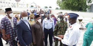 HMH Dr. Osagie Ehanire inspecting facilities at the 063 NAF COVID-19 Observation and Treatment Centre, Abuja Friday 19th June, 2020