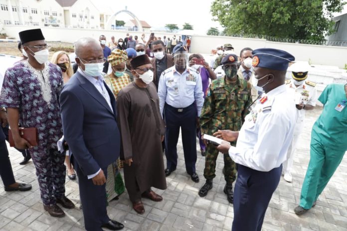 HMH Dr. Osagie Ehanire inspecting facilities at the 063 NAF COVID-19 Observation and Treatment Centre, Abuja Friday 19th June, 2020 HMH Dr. Osagie Ehanire inspecting facilities at the 063 NAF COVID-19 Observation and Treatment Centre, Abuja Friday 19th June, 2020