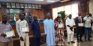 HONOURABLE ATTORNEY-GENERAL OF THE FEDERATION AND MINISTER OF JUSTICE (HAGF), ABUBAKAR MALAMI, SAN IN A GROUP PHOTOGRAPH WITH NEWLY ELECTED EXECUTIVE MEMBERS OF NATIONAL ASSOCIATION OF JUDICIARY CORRESPONDENTS(NAJUC) AT THE MINISTRY’S OLUSEGUN OBASANJO AUDITORIUM DURING THE WEEKEND
