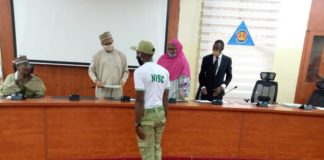 (2nd Left) The Permanent Secretary Federal Ministry of Humanitarian Affairs, Disaster Management and Social Development, Jalal Arabi, and the NYSC FCT Coordinator, Hajiya Walida Siddique Isa,