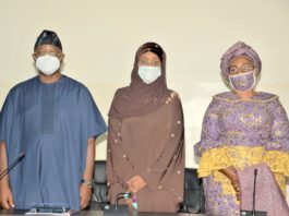 (L-R) Honourable Minister of Youth and Sport, Sunday Dare, Honourable Minister of Humanitarian Affairs, Disaster Management and Social Development Sadiya Umar Farouq, Honourable Minister of Women Affairs, Dame Pauline Tallen