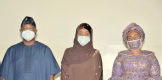 (L-R) Honourable Minister of Youth and Sport, Sunday Dare, Honourable Minister of Humanitarian Affairs, Disaster Management and Social Development Sadiya Umar Farouq, Honourable Minister of Women Affairs, Dame Pauline Tallen