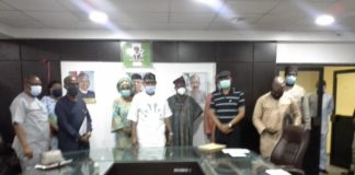 Group photograph of the CWC of Frontline Health Workers Support Fund with the HMSH, Dr. Olorunnimbe Mamora, 3rd July, 2020.
