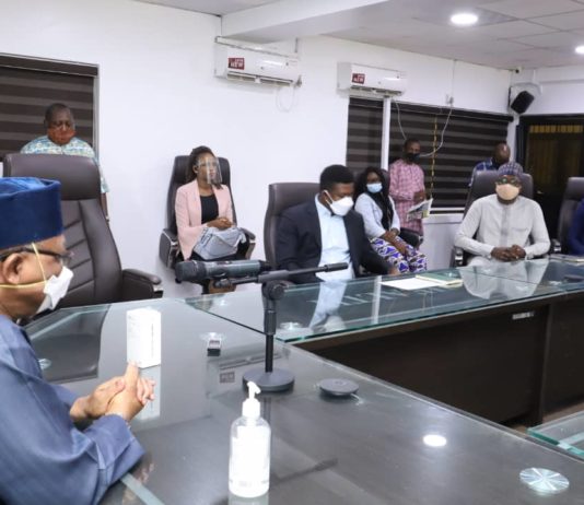 HMH, Dr. Osagie Ehanire with the visitors from Samsung and MTN who came to join FMOH in the fight against COVID-19.