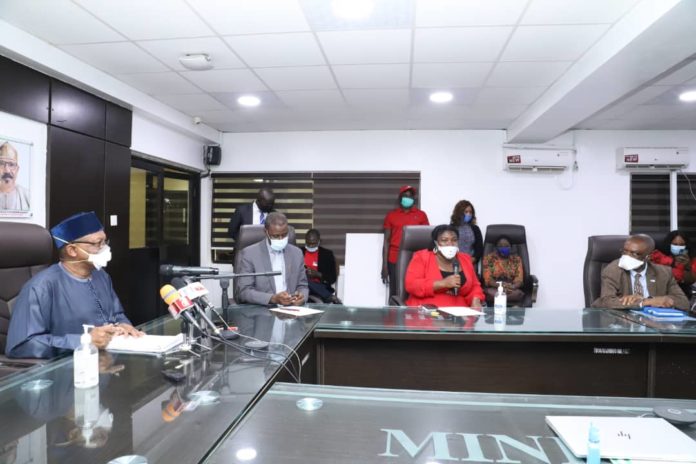 HMH and CCM Chairman, Dr. Osagie Ehanire briefing the Press on $890M Global Fund's grant to Nigeria, Tuesday, 21st July, 2020.