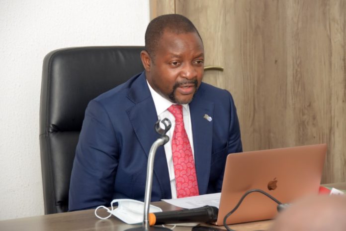 Minister for Youth & Sports Devlpt. delivering his speech at the occasion of the inaugural meeting of the Implementation Committee of the Report of the Ministerial Taskforce on National Stadium, Surulere, Lagos, today, 10the August, 2020. The14-member Committee comprises of the Permanent Secretary, Mr. Gabriel Aduda, as the Chairman, while Commodore Omatseye Nesiama is the Co- Chairman. Other members are drawn from the Ministry and Security Agencies.