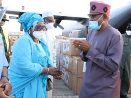 Senator Dr. Olorunnimbe Mamora flags off NAF logistics support to distribute COVID-19 Medical Supplies to ECOWAS West African Health Organization member countries, Tuesday, 4th August, 2020