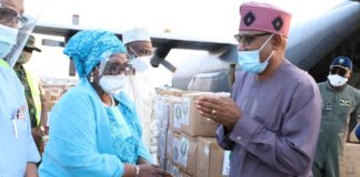 Senator Dr. Olorunnimbe Mamora flags off NAF logistics support to distribute COVID-19 Medical Supplies to ECOWAS West African Health Organization member countries, Tuesday, 4th August, 2020