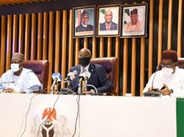 L-R: Honourable Minister of State for Works and Housing , Engr Abubakar D Aliyu , Honourable Minister of Works and Housing, Babatunde Raji Fashola SAN and Chairman – Senate Committee on Housing Dr. Sam Egwu at the event.