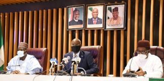 L-R: Honourable Minister of State for Works and Housing , Engr Abubakar D Aliyu , Honourable Minister of Works and Housing, Babatunde Raji Fashola SAN and Chairman – Senate Committee on Housing Dr. Sam Egwu at the event.