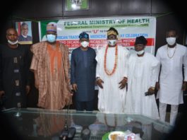 L-R: Representative of Chairman, Senate Committee on Health, Dr. Shehu Balarabe Kakale, the HMSH and the Representatives of the Ooni of Ife.