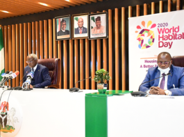 L-R : Honourable Minister of Works and Housing , Babatunde Raji Fashola and the Permanent Secretary, Ministry of Works and Housing Ernest Umakhihe at the event