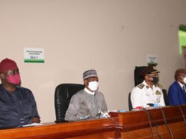 L- R : from extreme left is the Perm. Sec. Federal Ministry of Environment, Mr. Abel Enitan, 2nd from left is the Honorable Minister of Environment, Dr. Muhammad Mahmood Abubakar, the Registrar, EHORECON, Dr. Baba Yakubu Mohammed and the Director, Pollution Control and Environmental Health in the Ministry of Environment, Dr. Charles Ikeah at the Ministerial Press briefing by the Hon. Minister of Environment in Abuja recently